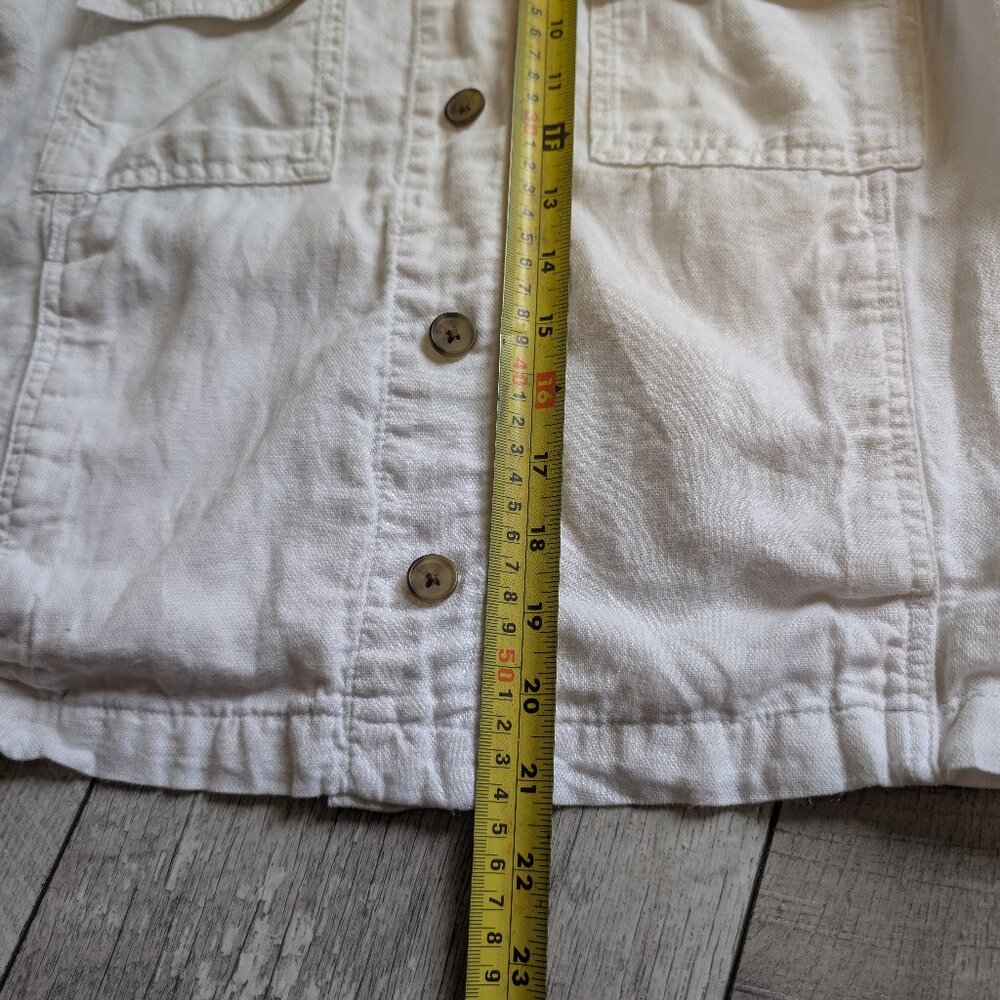 Nicole Miller White Linen Blend Cropped Jacket Button Front Utility Shirt M - Picture 11 of 11